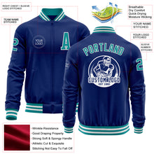 Загрузить изображение в средство просмотра галереи, Custom Royal Teal-White Bomber Varsity Letterman Zipper Jacket
