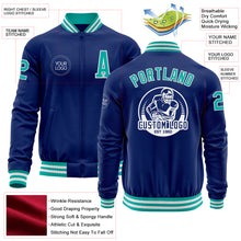 Загрузить изображение в средство просмотра галереи, Custom Royal Aqua-White Bomber Varsity Letterman Zipper Jacket
