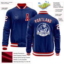 Laden Sie das Bild in den Galerie-Viewer, Custom Royal White-Red Bomber Varsity Letterman Zipper Jacket
