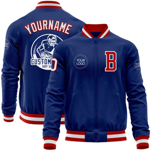 Custom Royal White-Red Bomber Varsity Letterman Zipper Jacket