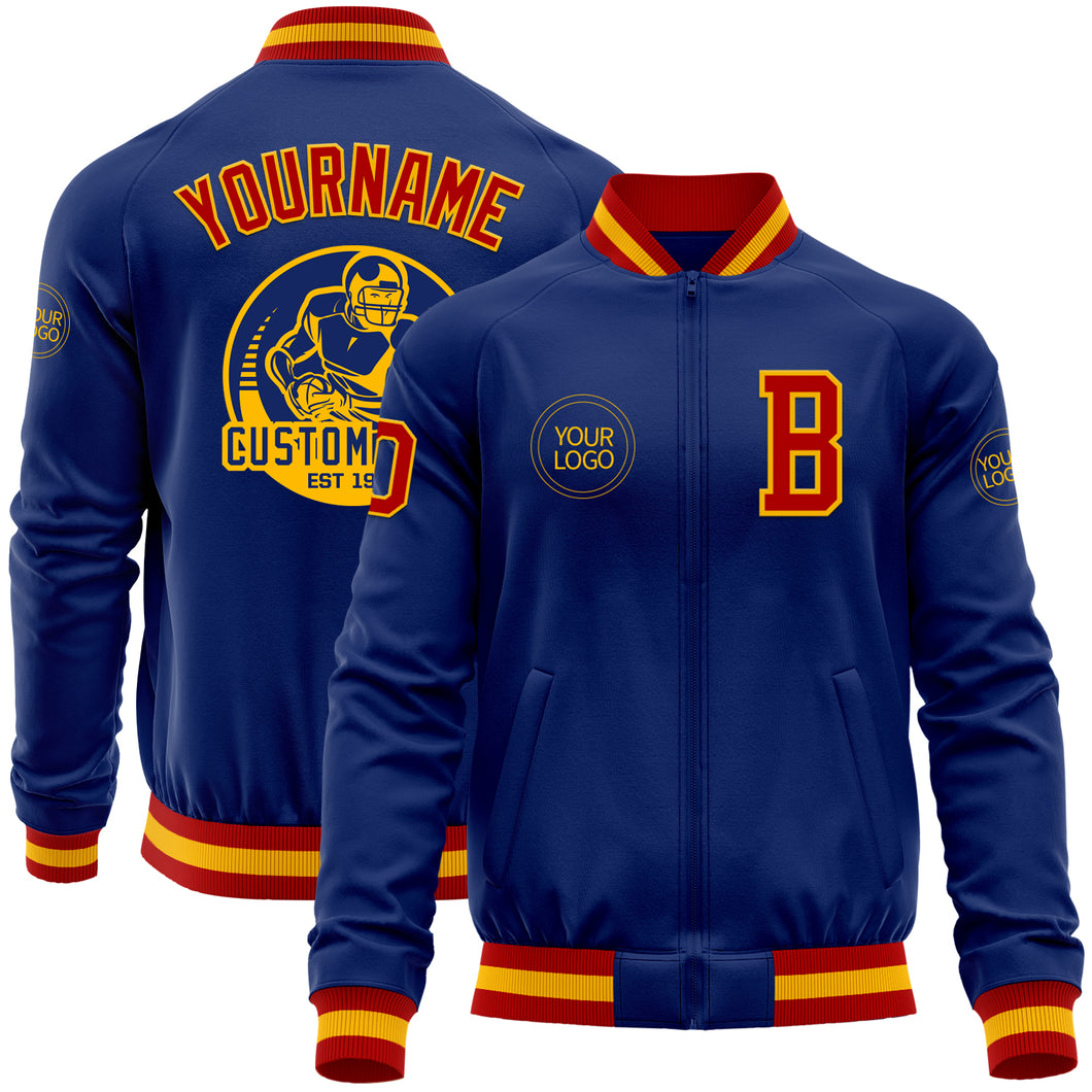 Custom Royal Red-Gold Bomber Varsity Letterman Zipper Jacket