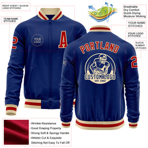 Custom Royal Red-Cream Bomber Varsity Letterman Zipper Jacket