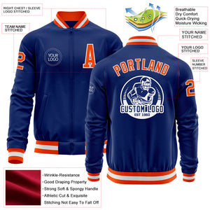 Custom Royal Orange-White Bomber Varsity Letterman Zipper Jacket