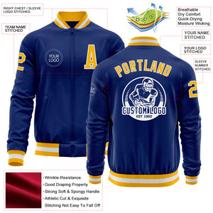 Custom Royal Gold-White Bomber Varsity Letterman Zipper Jacket