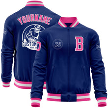 Load image into Gallery viewer, Custom Royal Pink-White Bomber Varsity Letterman Zipper Jacket
