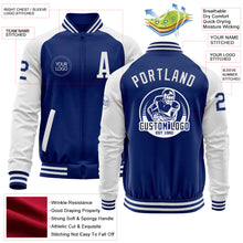 Charger l&#39;image dans la galerie, Custom Royal White Bomber Varsity Letterman Two Tone Zipper Jacket
