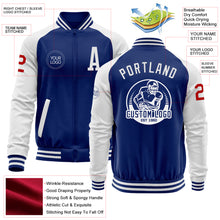 Load image into Gallery viewer, Custom Royal White-Red Bomber Varsity Letterman Two Tone Zipper Jacket
