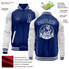 Charger l&#39;image dans la galerie, Custom Royal White Bomber Varsity Letterman Two Tone Zipper Jacket
