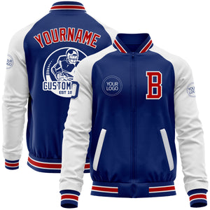 Custom Royal Red-White Bomber Varsity Letterman Two Tone Zipper Jacket