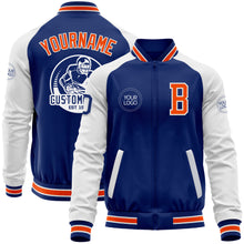 Load image into Gallery viewer, Custom Royal Orange-White Bomber Varsity Letterman Two Tone Zipper Jacket
