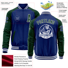 Charger l&#39;image dans la galerie, Custom Royal Green-White Bomber Varsity Letterman Two Tone Zipper Jacket
