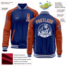 Загрузить изображение в средство просмотра галереи, Custom Royal Texas Orange-White Bomber Varsity Letterman Two Tone Zipper Jacket
