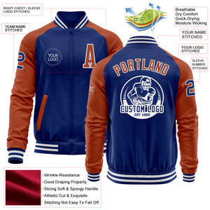 Custom Royal Texas Orange-White Bomber Varsity Letterman Two Tone Zipper Jacket