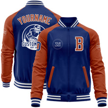 Загрузить изображение в средство просмотра галереи, Custom Royal Texas Orange-White Bomber Varsity Letterman Two Tone Zipper Jacket
