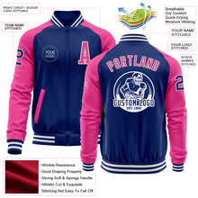 Laden Sie das Bild in den Galerie-Viewer, Custom Royal Pink-White Bomber Varsity Letterman Two Tone Zipper Jacket
