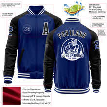 Charger l&#39;image dans la galerie, Custom Royal Black-White Bomber Varsity Letterman Two Tone Zipper Jacket
