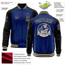 Charger l&#39;image dans la galerie, Custom Royal Black-Cream Bomber Varsity Letterman Two Tone Zipper Jacket
