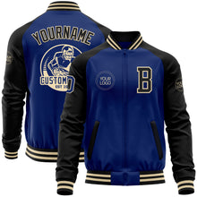 Charger l&#39;image dans la galerie, Custom Royal Black-Cream Bomber Varsity Letterman Two Tone Zipper Jacket
