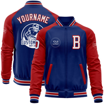 Custom Royal White-Red Bomber Varsity Letterman Two Tone Zipper Jacket