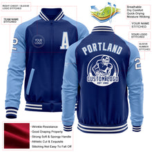 Charger l&#39;image dans la galerie, Custom Royal White-Light Blue Bomber Varsity Letterman Two Tone Zipper Jacket
