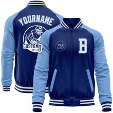 Charger l&#39;image dans la galerie, Custom Royal White-Light Blue Bomber Varsity Letterman Two Tone Zipper Jacket
