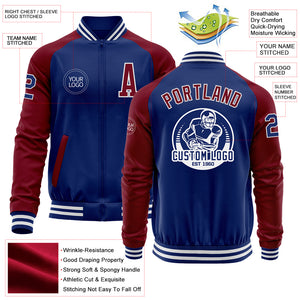 Custom Royal Crimson-White Bomber Varsity Letterman Two Tone Zipper Jacket