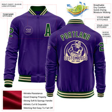 Laden Sie das Bild in den Galerie-Viewer, Custom Purple Green-Cream Bomber Varsity Letterman Zipper Jacket
