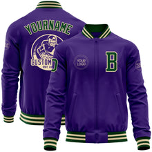 Laden Sie das Bild in den Galerie-Viewer, Custom Purple Green-Cream Bomber Varsity Letterman Zipper Jacket
