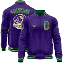 Загрузить изображение в средство просмотра галереи, Custom Purple Kelly Green Cream-Black Bomber Varsity Letterman Zipper Jacket
