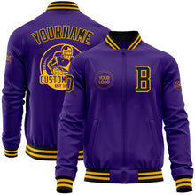 Загрузить изображение в средство просмотра галереи, Custom Purple Black-Gold Bomber Varsity Letterman Zipper Jacket
