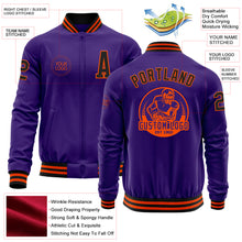 Laden Sie das Bild in den Galerie-Viewer, Custom Purple Black-Orange Bomber Varsity Letterman Zipper Jacket
