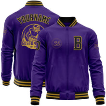 Laden Sie das Bild in den Galerie-Viewer, Custom Purple Black-Old Gold Bomber Varsity Letterman Zipper Jacket
