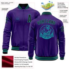 Laden Sie das Bild in den Galerie-Viewer, Custom Purple Black-Teal Bomber Varsity Letterman Zipper Jacket
