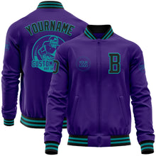 Laden Sie das Bild in den Galerie-Viewer, Custom Purple Black-Teal Bomber Varsity Letterman Zipper Jacket
