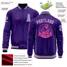 Laden Sie das Bild in den Galerie-Viewer, Custom Purple Light Blue Pink-Black Bomber Varsity Letterman Zipper Jacket
