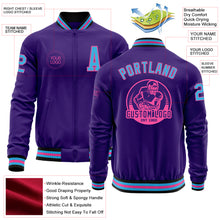 Laden Sie das Bild in den Galerie-Viewer, Custom Purple Sky Blue Pink-Black Bomber Varsity Letterman Zipper Jacket
