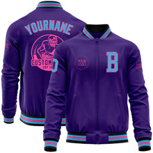 Laden Sie das Bild in den Galerie-Viewer, Custom Purple Sky Blue Pink-Black Bomber Varsity Letterman Zipper Jacket
