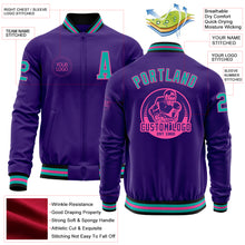 Laden Sie das Bild in den Galerie-Viewer, Custom Purple Aqua Pink-Black Bomber Varsity Letterman Zipper Jacket
