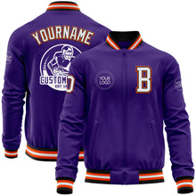 Laden Sie das Bild in den Galerie-Viewer, Custom Purple Black-Orange Bomber Varsity Letterman Zipper Jacket
