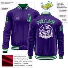 Laden Sie das Bild in den Galerie-Viewer, Custom Purple Kelly Green-White Bomber Varsity Letterman Zipper Jacket
