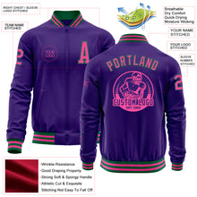 Laden Sie das Bild in den Galerie-Viewer, Custom Purple Pink-Kelly Green Bomber Varsity Letterman Zipper Jacket
