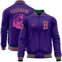 Laden Sie das Bild in den Galerie-Viewer, Custom Purple Pink-Kelly Green Bomber Varsity Letterman Zipper Jacket
