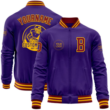 Custom Purple Crimson-Gold Bomber Varsity Letterman Zipper Jacket