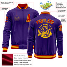 Laden Sie das Bild in den Galerie-Viewer, Custom Purple Red-Gold Bomber Varsity Letterman Zipper Jacket
