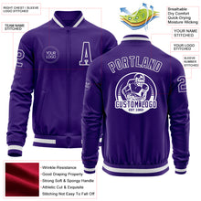 Laden Sie das Bild in den Galerie-Viewer, Custom Purple White Bomber Varsity Letterman Zipper Jacket
