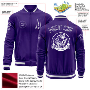 Custom Purple White Bomber Varsity Letterman Zipper Jacket