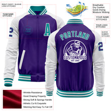 Charger l&#39;image dans la galerie, Custom Purple Teal-White Bomber Varsity Letterman Two Tone Zipper Jacket
