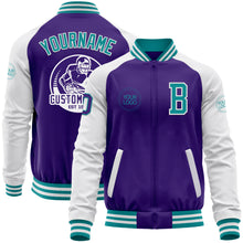 Charger l&#39;image dans la galerie, Custom Purple Teal-White Bomber Varsity Letterman Two Tone Zipper Jacket
