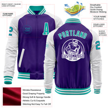 Laden Sie das Bild in den Galerie-Viewer, Custom Purple Aqua-White Bomber Varsity Letterman Two Tone Zipper Jacket
