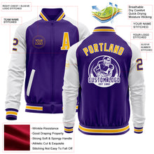 Charger l&#39;image dans la galerie, Custom Purple Gold-White Bomber Varsity Letterman Two Tone Zipper Jacket
